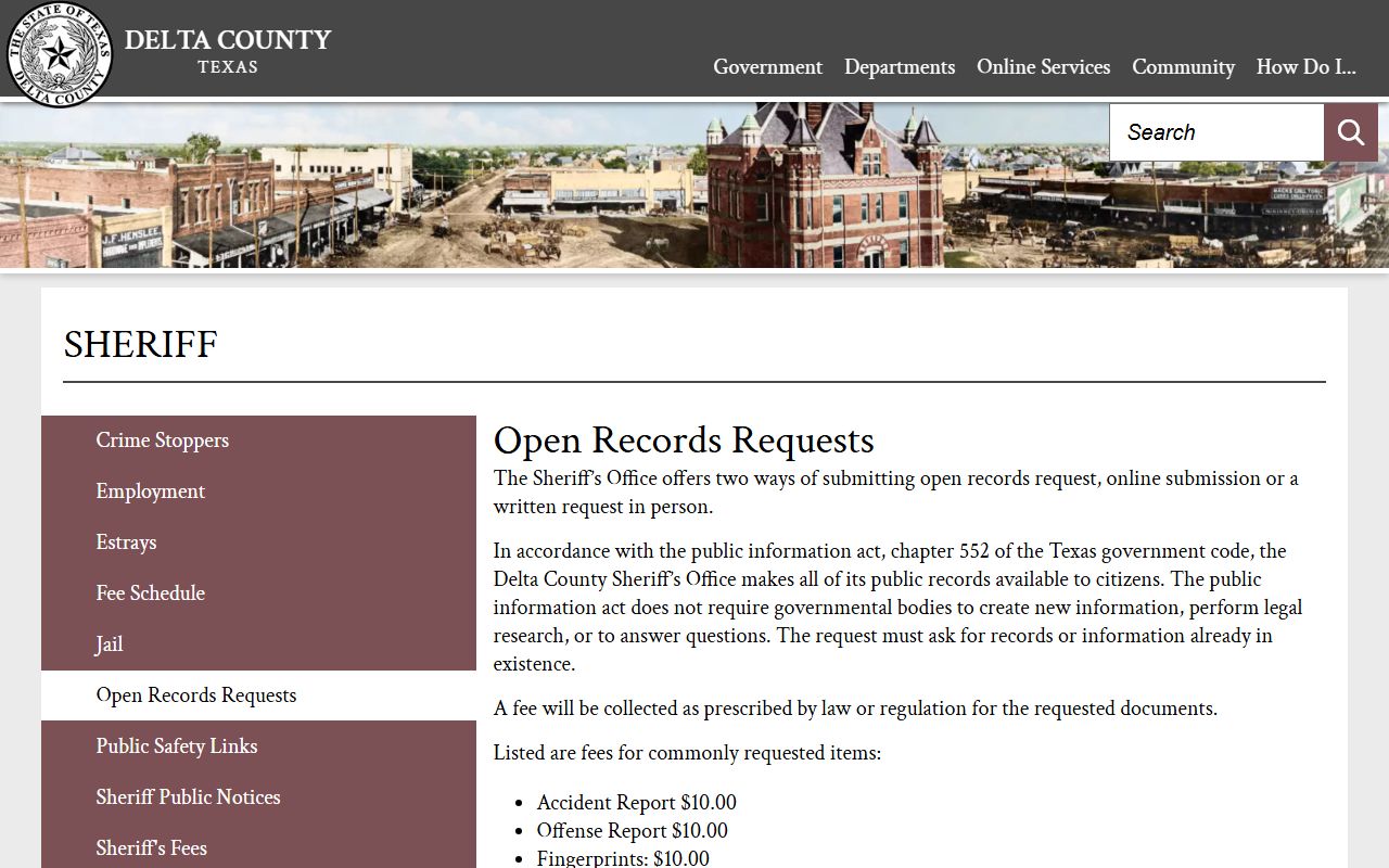 Delta County Sheriff's Office open-records request instructions